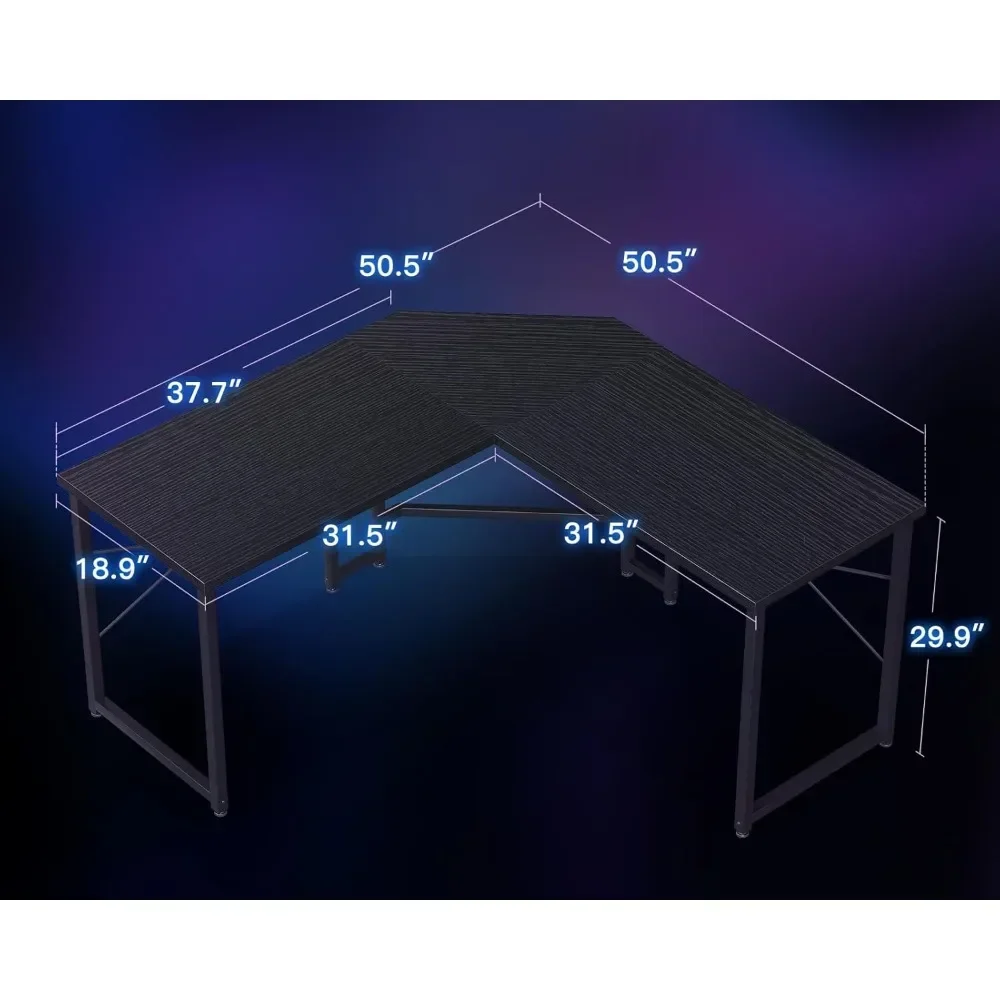 مكتب ألعاب على شكل حرف L، مكتب ألعاب للمكتب المنزلي، مكتب كمبيوتر، محطة عمل قوية للكتابة بمساحة صغيرة، سهلة التجميع