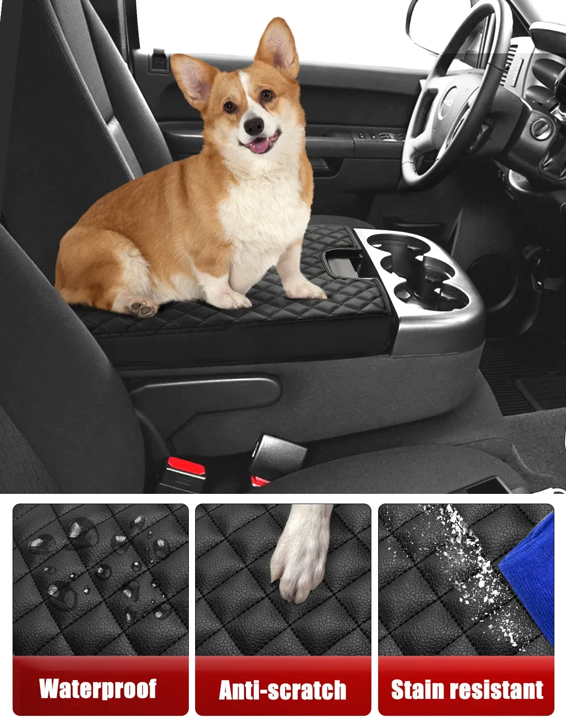 

For Chevy Silverado GMC Sierra 2007-2014 Center Console Armrest Lid Black Cover Interior Anti-Wear Protective Replacement
