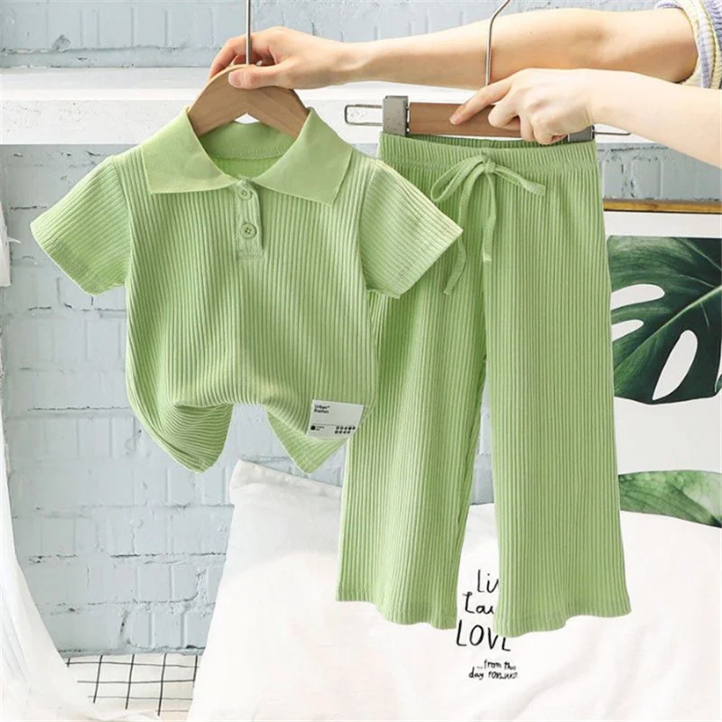 Mädchen T-Shirt Set Kinder Revers Pit Anzüge Sommer Kurzarm Polo Tops + Hosen 2 Stücke Neue Kinder Feste beiläufige Outfits 2-8 Jahre