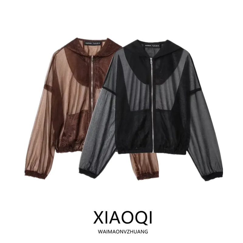 New Summer 2025 Women's Design Sense Transparent Hard Tulle Hooded Jacket Outerwear Ultra Light Loose Fit Short Coat