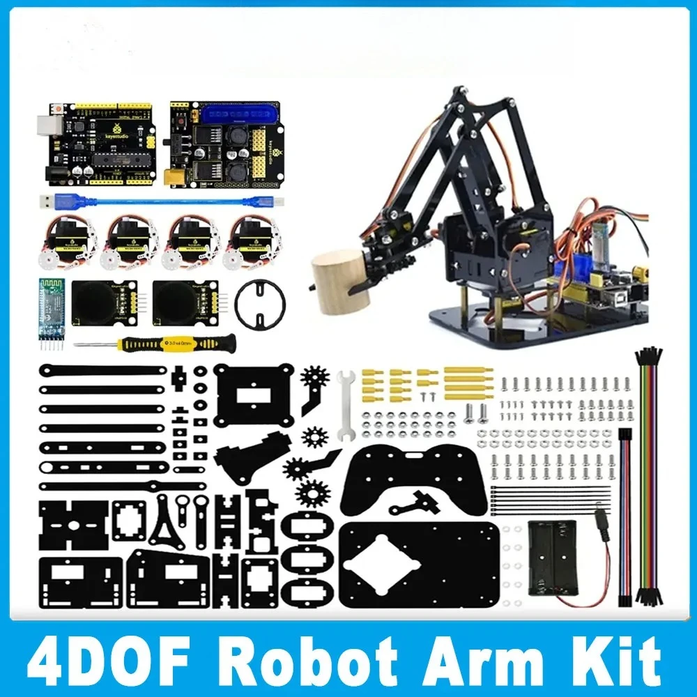 Keyestudio STEM 4DOF Robot Arm Kit Mechanical Claw with PS2/Blue-tooth Control Arduino-Compatible DIY Programming Robot