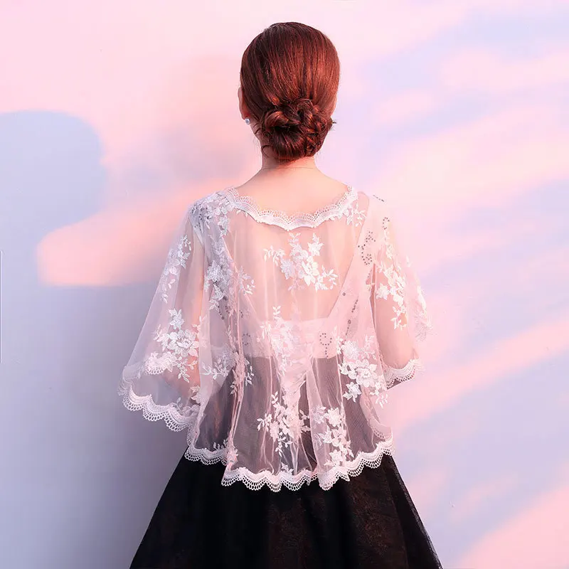 Short Front Back Long Wedding Cape Lace Edge Elegant Women Dress Jacket White Wedding Dress Shawl complementos de boda