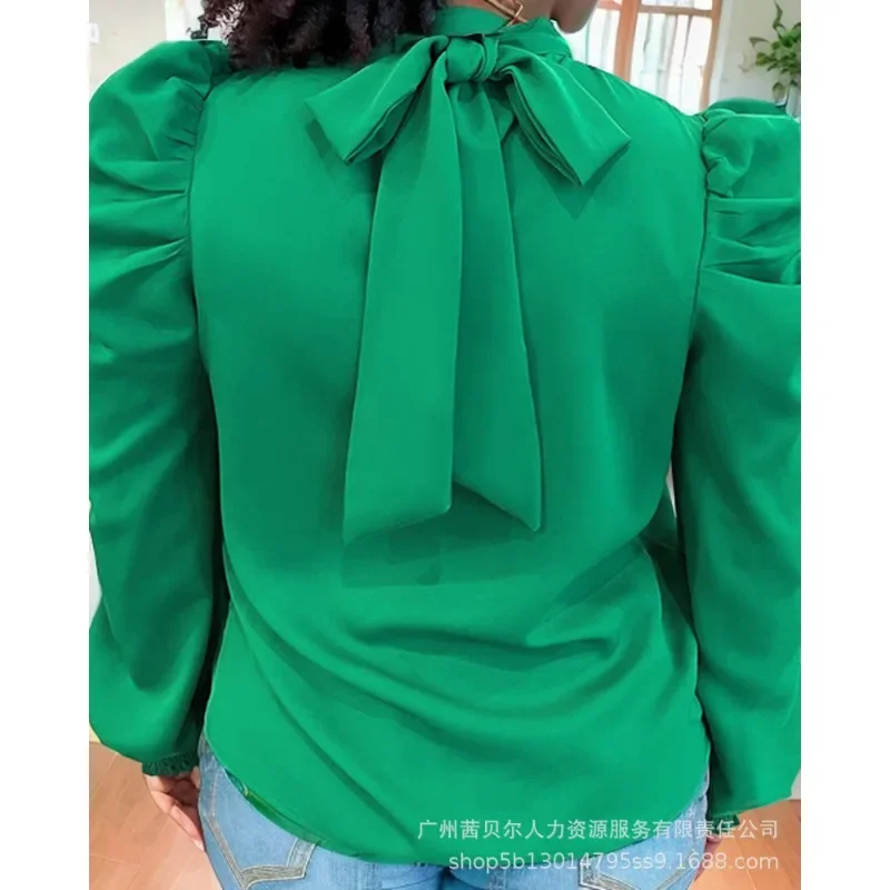 Plus Size Long Lantern Puff Sleeve Ruched Top Shirt Y2K Chic Clothes Autumn Spring Office Lady T-shirt Streetwear