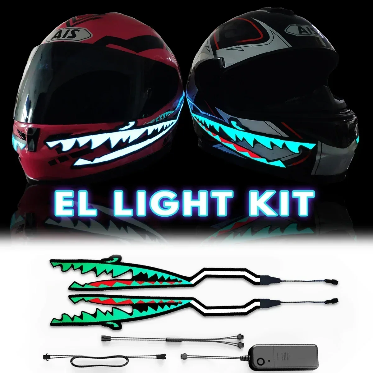 New 2Pcs Shark Style Motorcycle Helmet Light Strip LED Night Signal Light Stripe Glowing Night Luminous Modified Sticker Tool