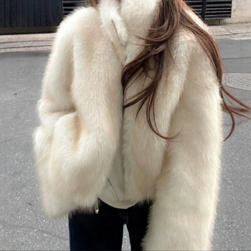 2025 novo inverno pele de raposa eco-friendly jaqueta de pele feminina gola curta engrossado pele integrada topo de pelúcia