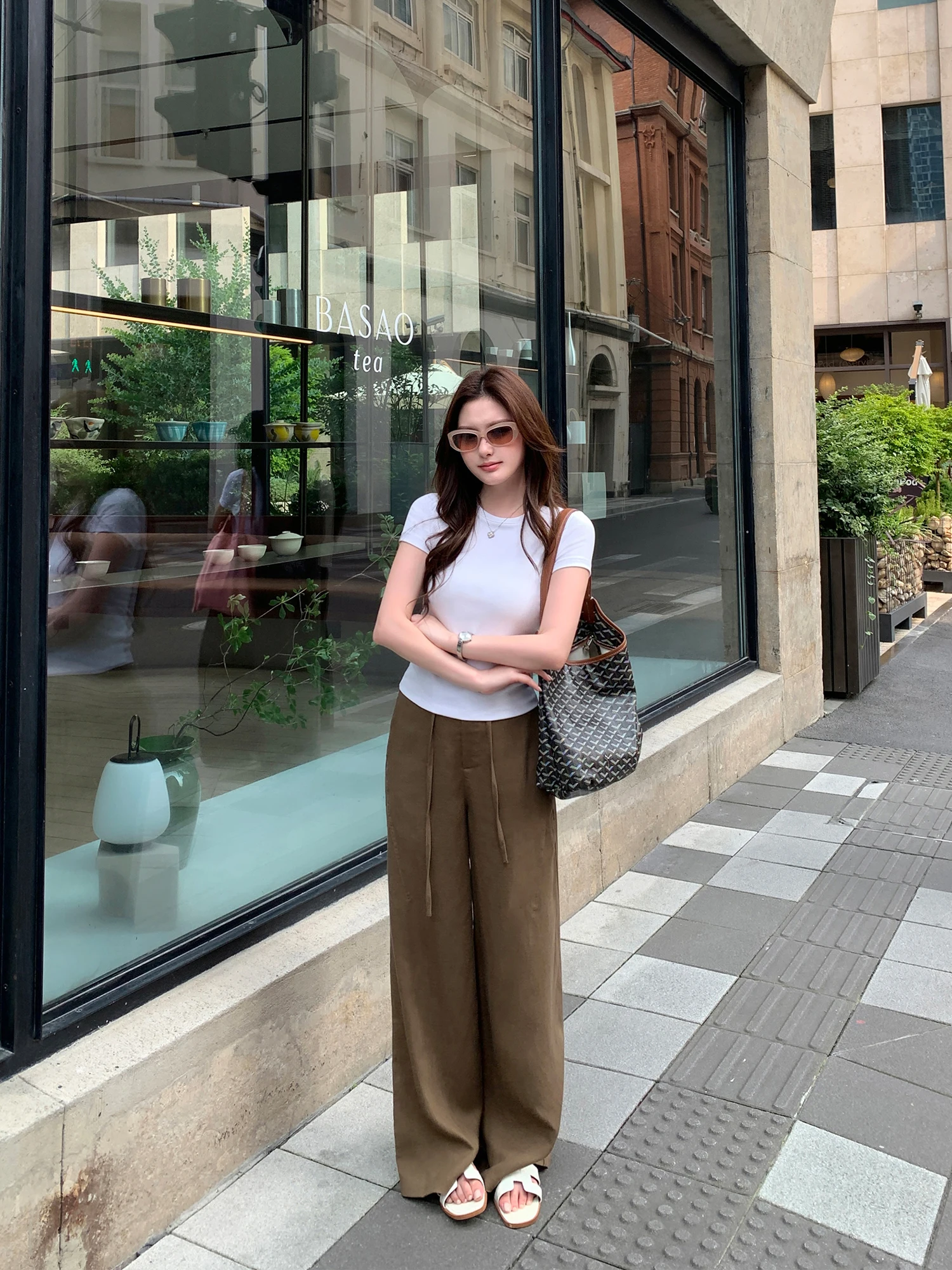 Pusumede Intelligent Commuting High Waist Wide Leg Pants Women Loose Sensation Drawstring Straight Casual Trousers