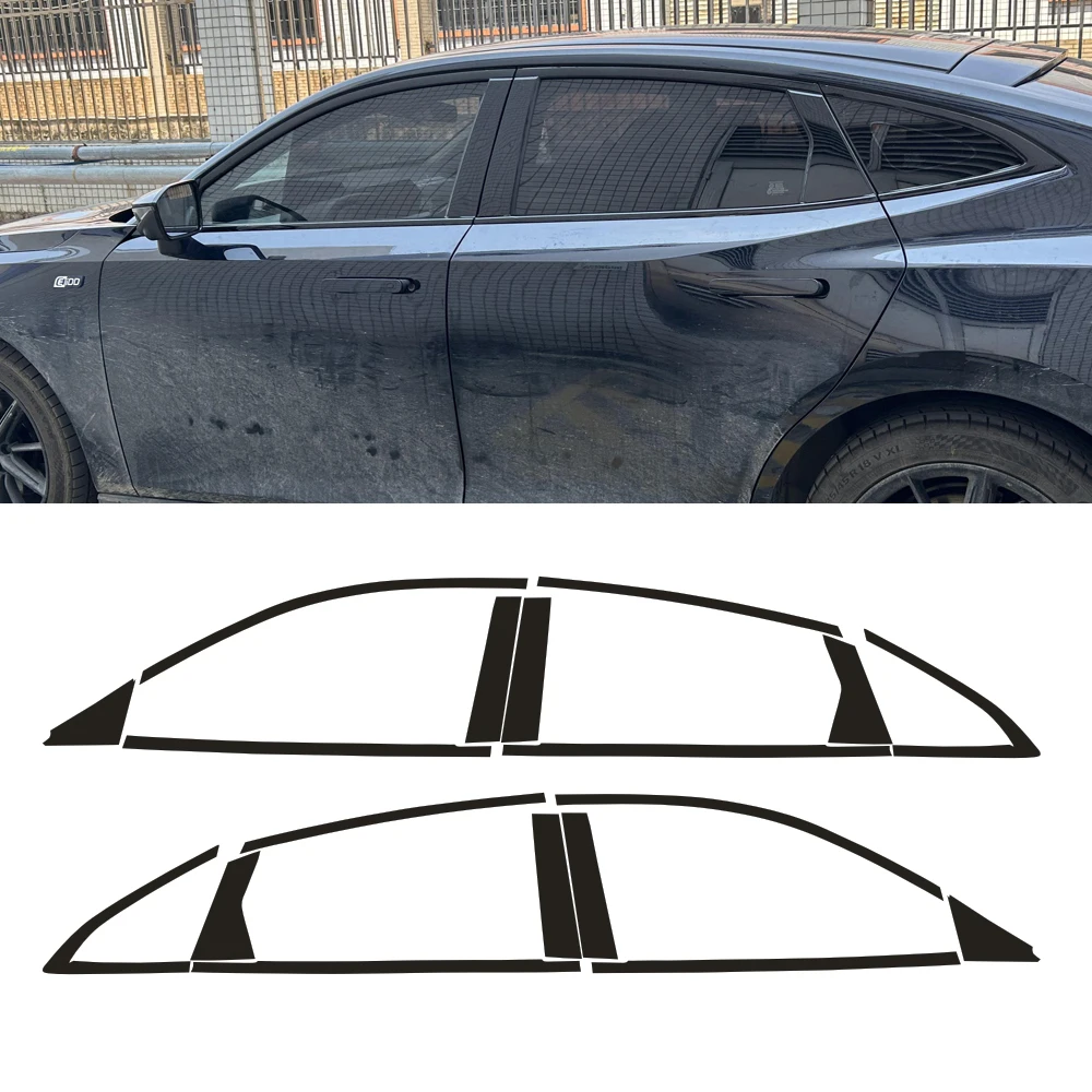 Chrome Delete Window Trim Sticker For Changan UNI-V 2022-2024 Glossy/Forged Carbon Fiber Black Exterior Decal