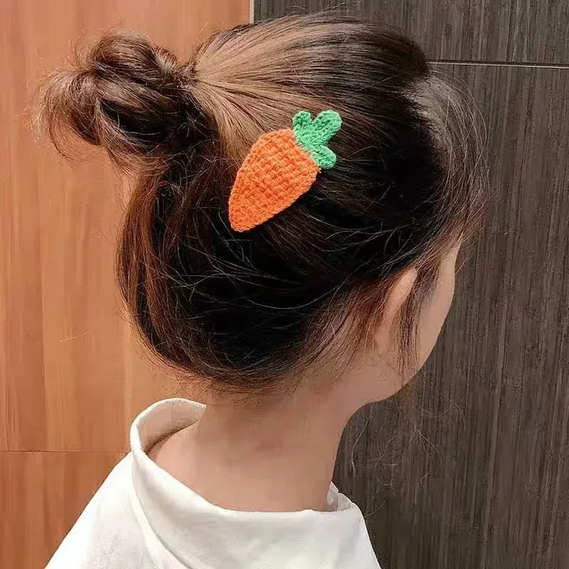 Women Manual Weave Cute Hair Pins Carrot Strawberry Watermelon Lemon Fruit Wool Hair Clips for Girl Fashion Hair Accessories