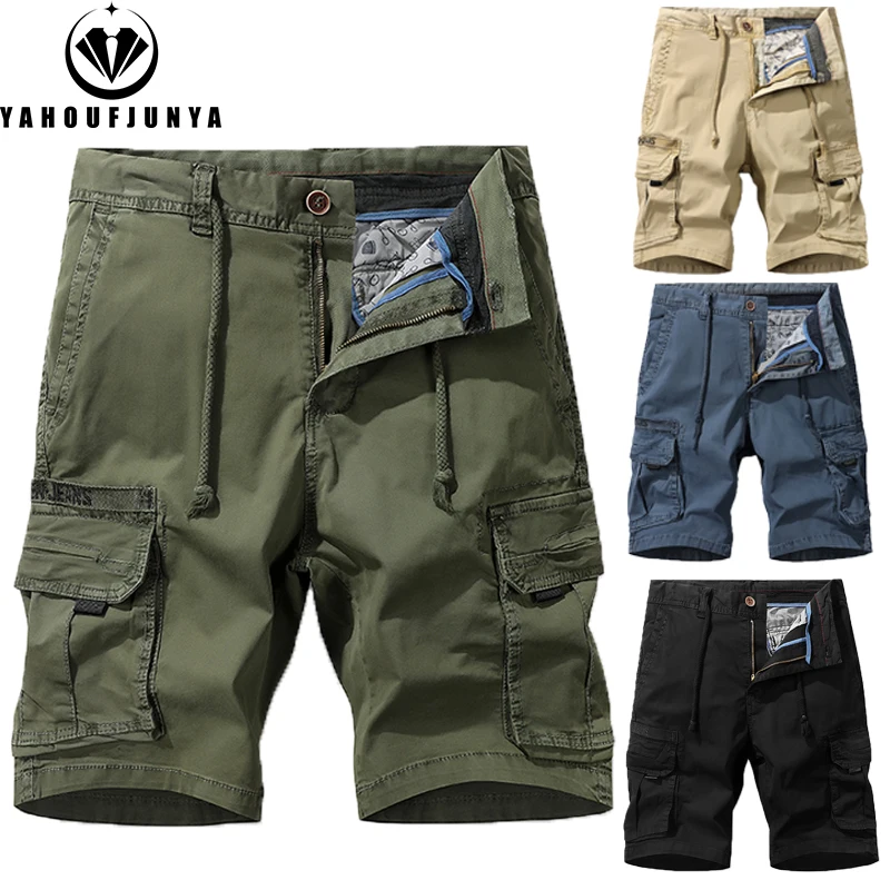 2024 New Men Summer Cargo Straight Solid Color Cotton Shorts Men Outdoor Leisure Joggers Fashion High-Quality Design Short Male