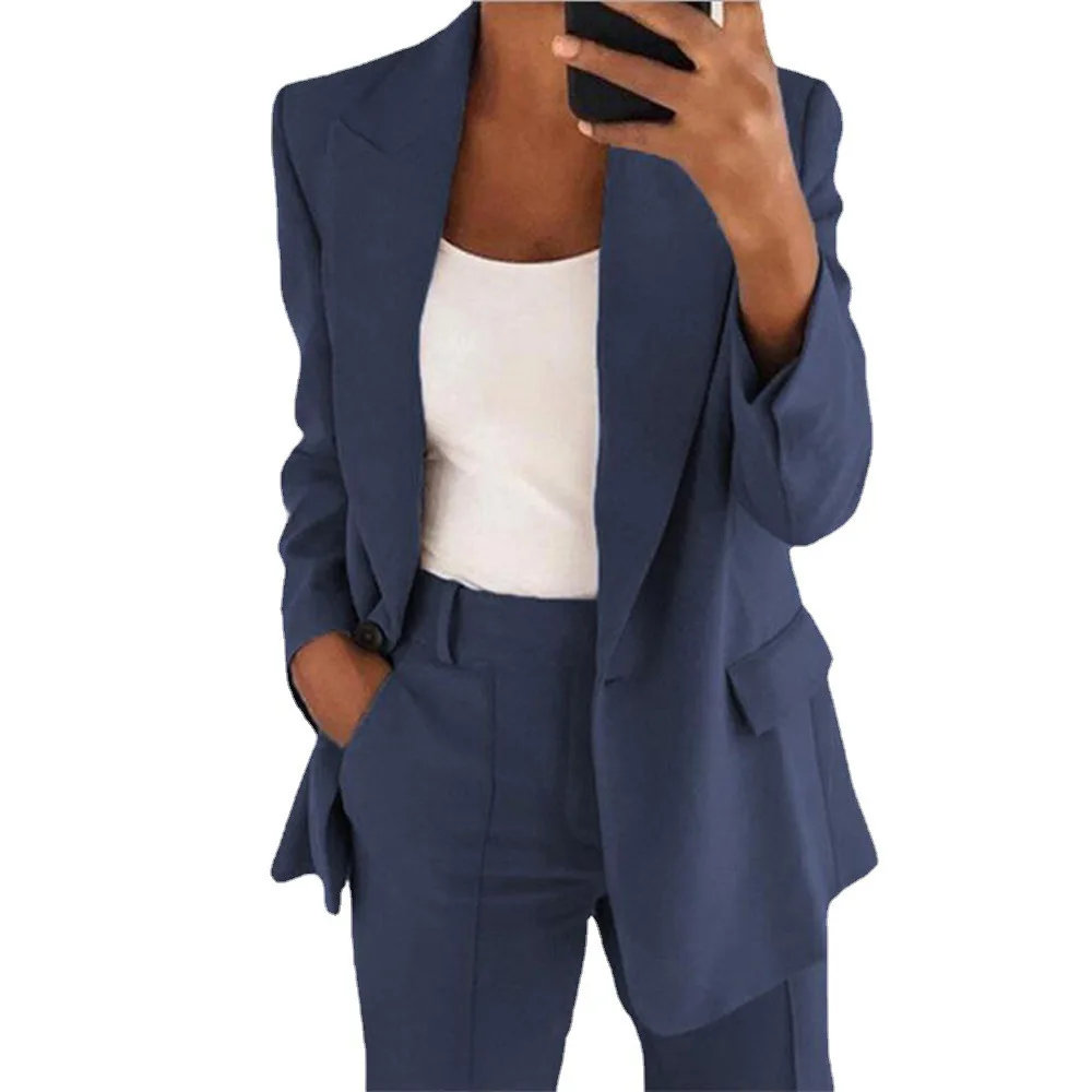 Autumn and Winter New Fashion Commuter Lapel Slim Cardigan Temperament Suit Jacket and Pants Set Female