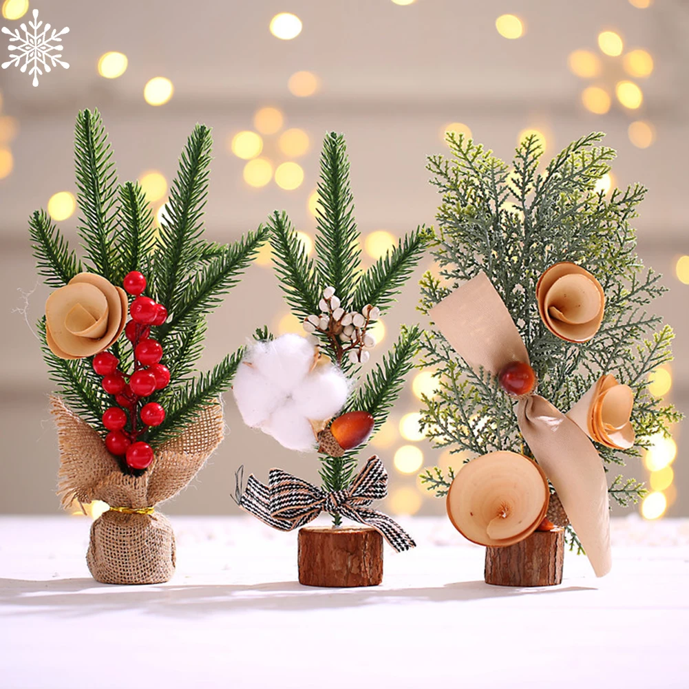 25cm Mini Christmas Tree Gold Green Small Pine Tree Sisal Silk Cedar New Year Xmas Party Ornaments Navidad