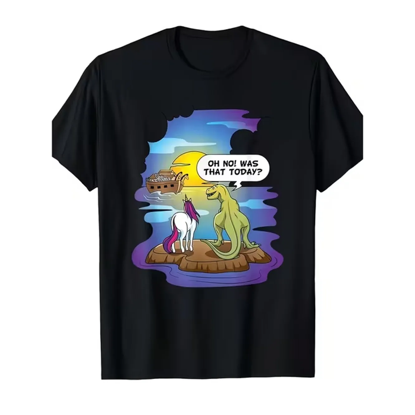 Unisex Casual T Shirt Featuring A Design Of Christian Ark A Bible Pun A And A Dinosaur Ideal For Outdoor Lovers And Everyday Use With A Regular Fit And Short Sleeves