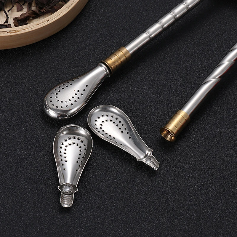 Drinking Straw Yerba Mate Tea Spoon Drinkware Stainless Steel Reusable Straws Metal Washable Tea Filter Cocktail Drinkware Bar