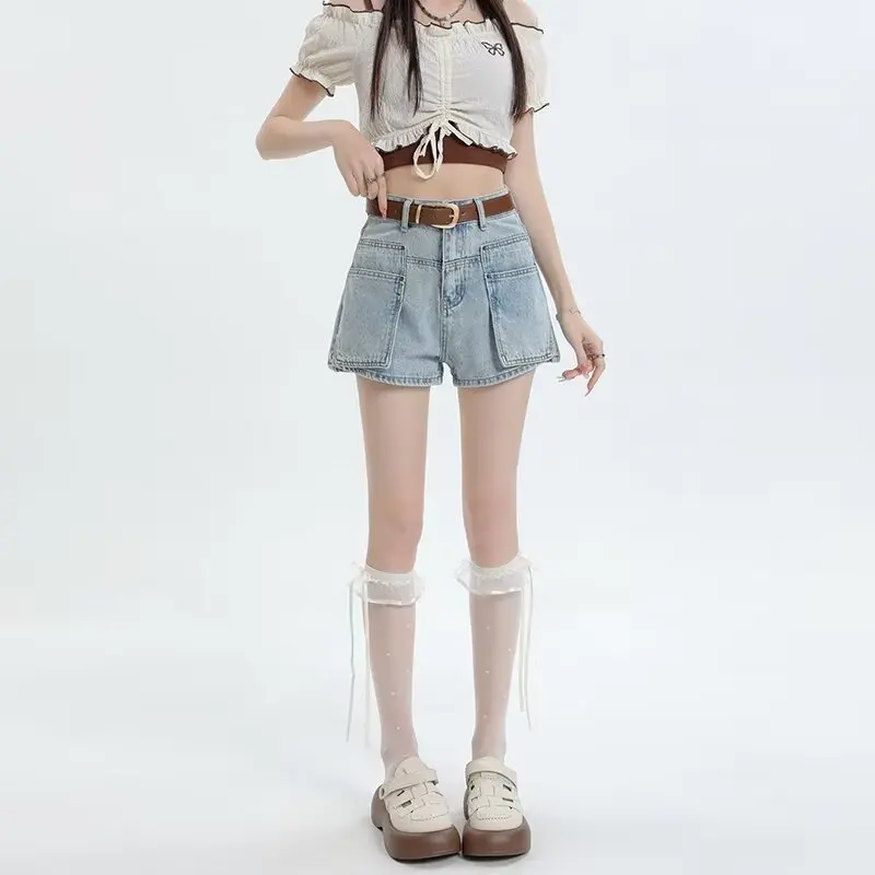 High Waist Solid Denim Shorts Women Sexy Slit Jeans Summer Fashion Streetwear Harajuku Casual Slim A Line Hot Pants