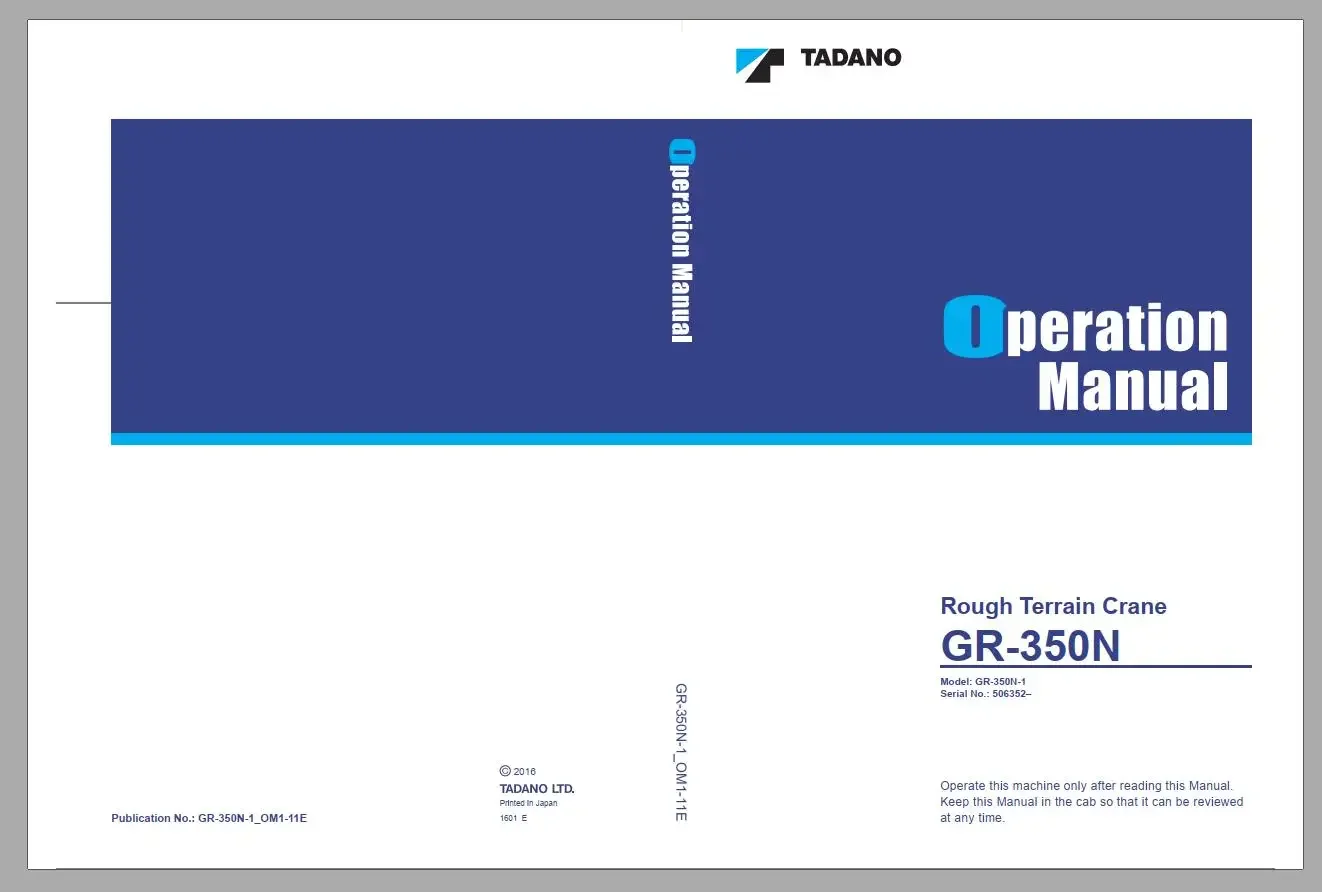 SpecDiag Tadano Mobile Crane 2021 DVD GR,GT,TC,TL,TT,TR Series All Model Operator & Maintenance Manual