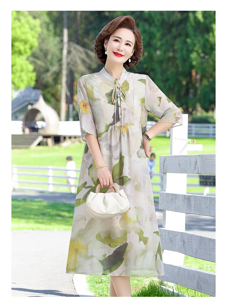 Middle aged elderly mothers wear new Chinese style dresses mothers wear long skirts summer dress