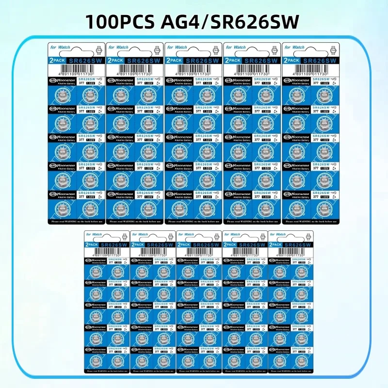 

100 шт. AG4 SR626SW аккумулятор для часов LR626 SR626 626SW 377A V377 1,5 В кнопочные батарейки для мини-фонарика игрушечный термометр
