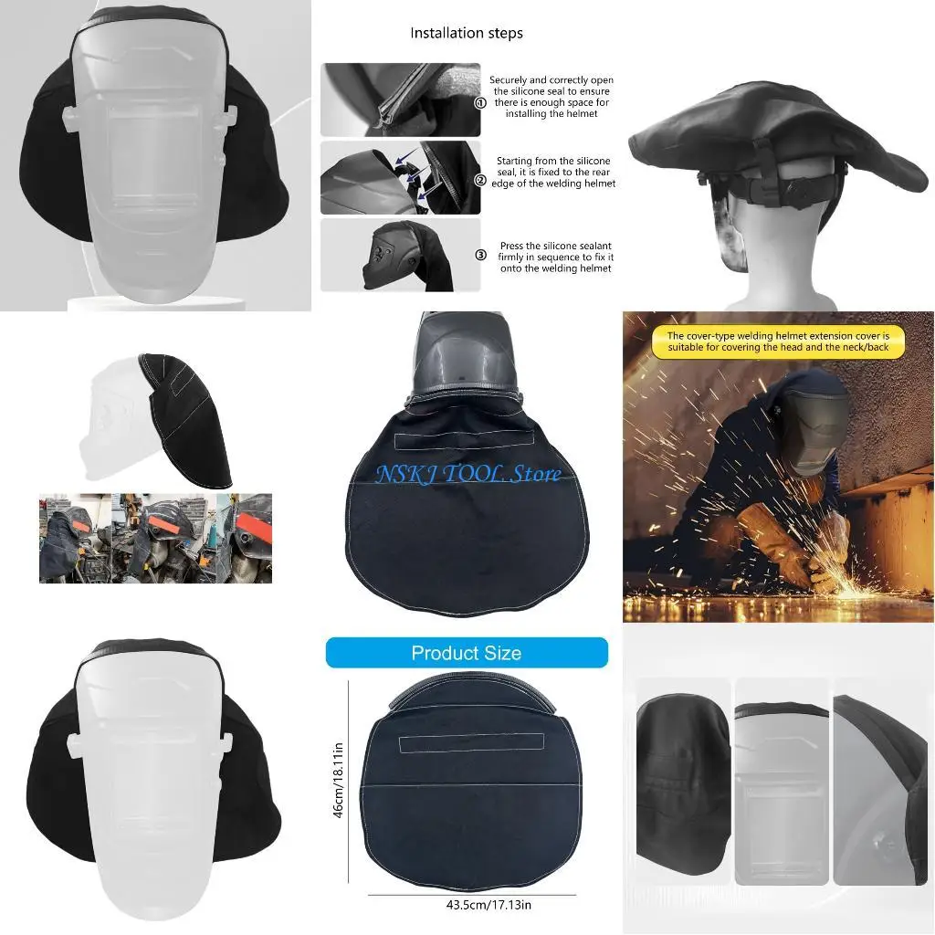 

L8RC Professional Welding Cap With Extended Protections Area Leather Fabric Welding Helmet Cover Push Lock Clip