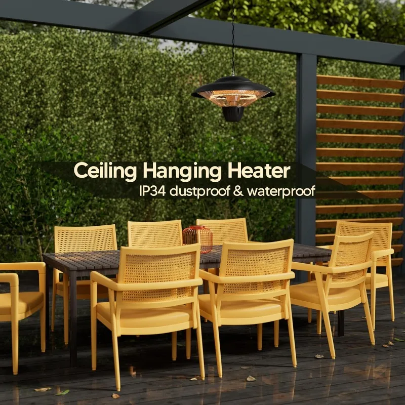 2025Patio Heater Infrared Heater for Courtyard, Garage, Overheat Tip-Over Protection, Waterproof, Adjustable Height, Black