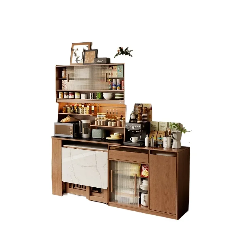Solid wood dining side cabinet, retractable water bar table, kitchen, and locker integrated
