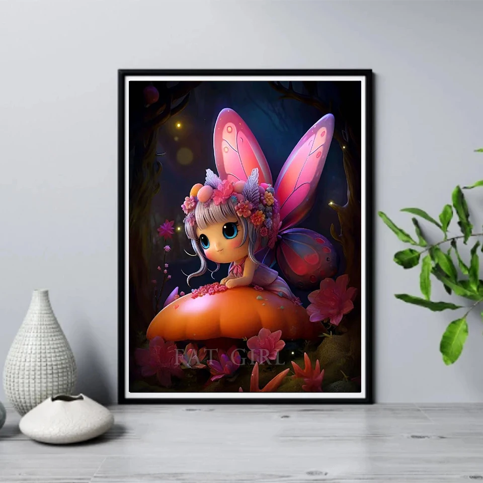 Diy Diamond Painting New Mushroom Elf Girl 5d Diamond Embroidery Mosaic Butterfly Fairy Picture Cross Stitch Kit Home Decor A48