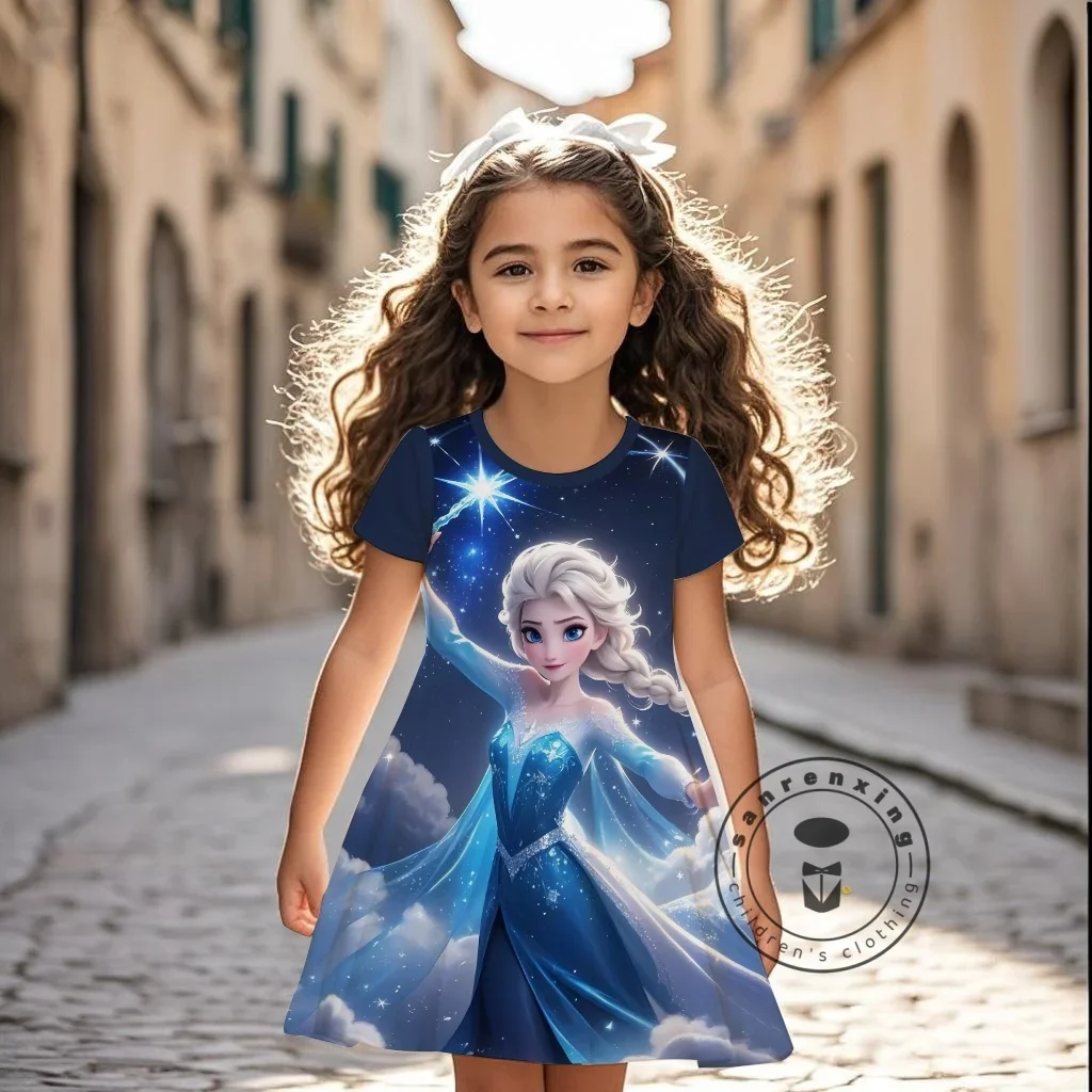 

Potdemiel новое летнее платье для девочек, милое платье Эльзы с героями мультфильмов «Холодное сердце», женские платья с 3D принтом, платье принцессы с короткими рукавами для девочек, одежда