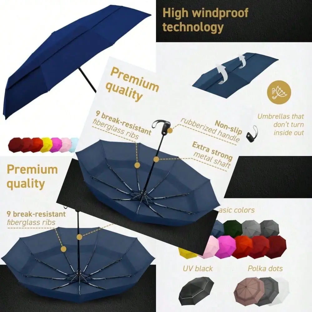 

Compact Umbrella For Rain 42 Travel Umbrella Portable Strong Collapsible To 11 Automatic Open Close Button Vented Double Canopy