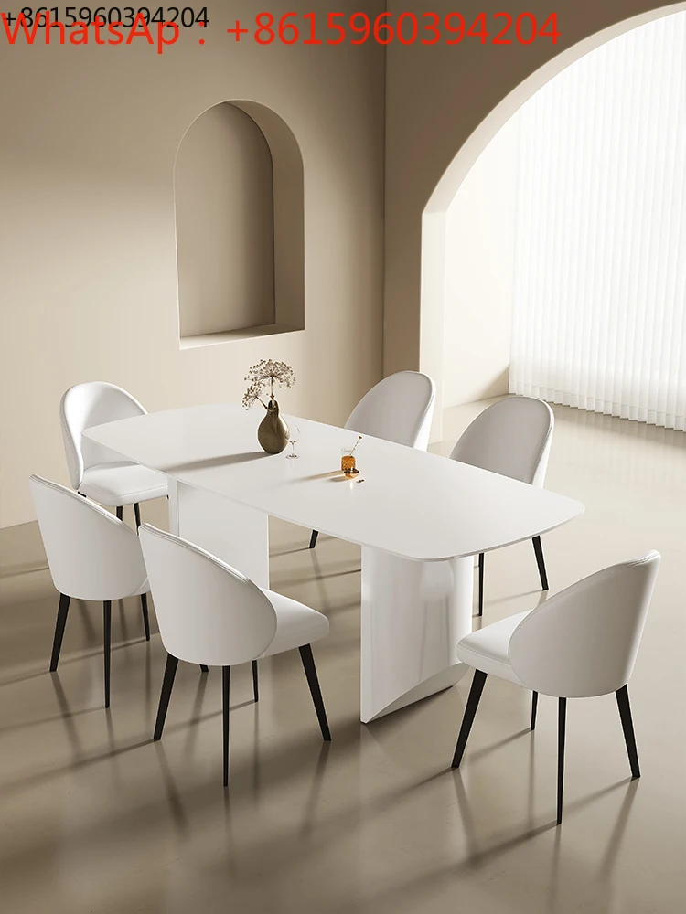 Custom-made white rock table, small family, intended minimalist cream style dining table, luxurious, modern and simple rectangle