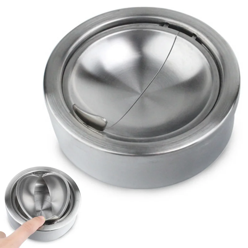 Portable Stainless Steel Windproof Ashtray Rotating Black Sticky Skin Model Rotating Ordinary Cigarette Ashtray Push Smoking Set