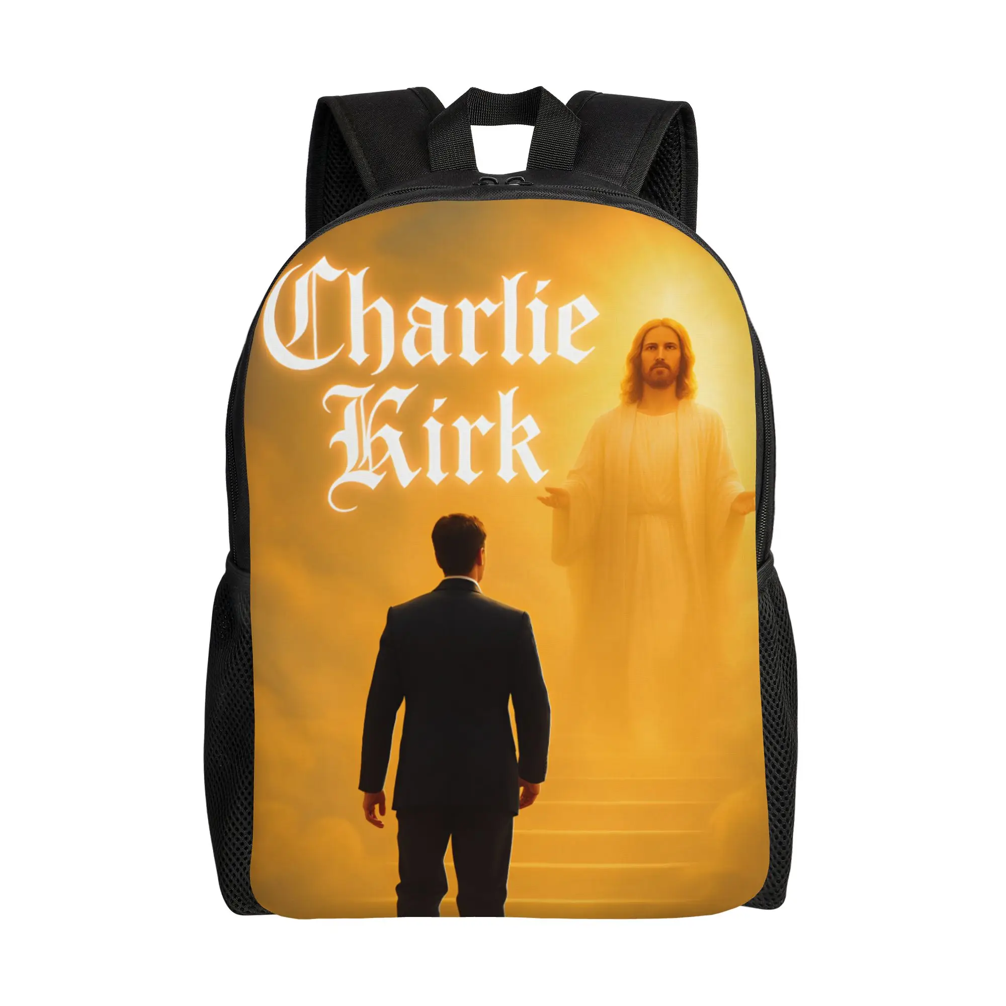 Charlie Kirk Angelic Advocate  Backpack  Youth Polyester Sport Backpacks Print Kawaii School Bags Rucksack
