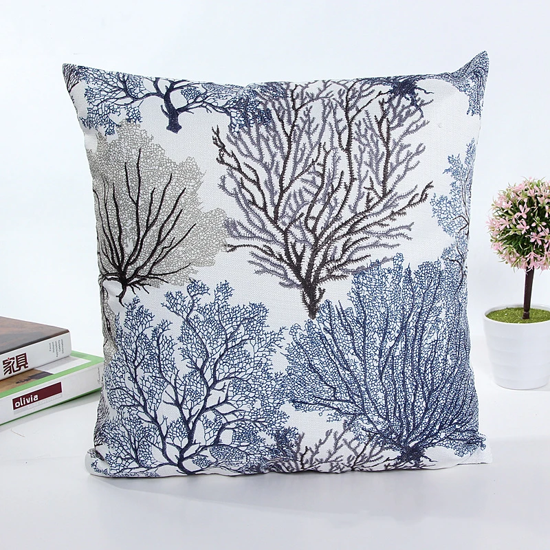 Hot Slub Linen Floral Pillows Cover Hand Painted Flowers Trees Cushion Cover Modern Decorative Throw Pillows Cover for Sofa Car