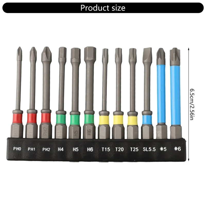 12 Cái Đa chức năng 65mm Tuốc nơ vít Lắp ráp mũi khoan từ tính