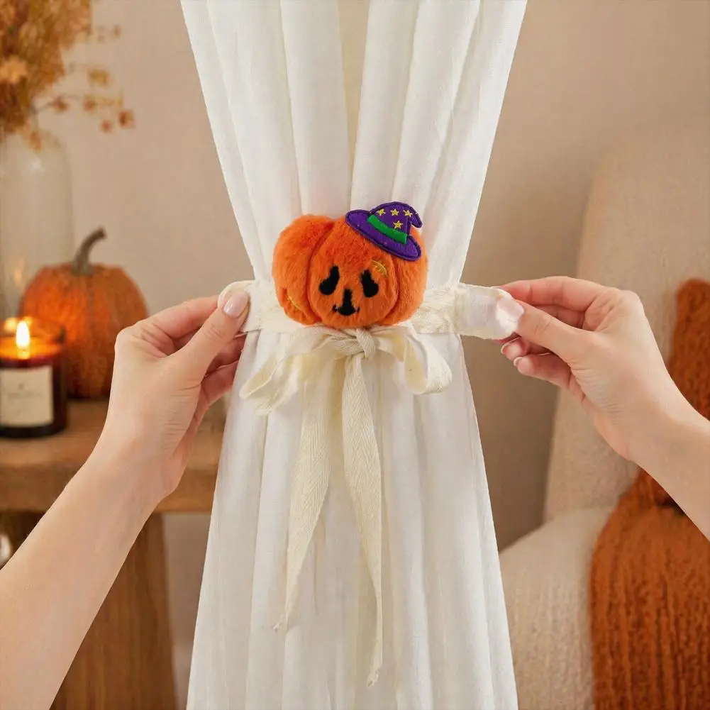Jack-o-lantern Window Decorations Halloween Curtain Tiebacks Funny Witch Hat Pumpkin Ghost Straps Adjustable for Party for Home
