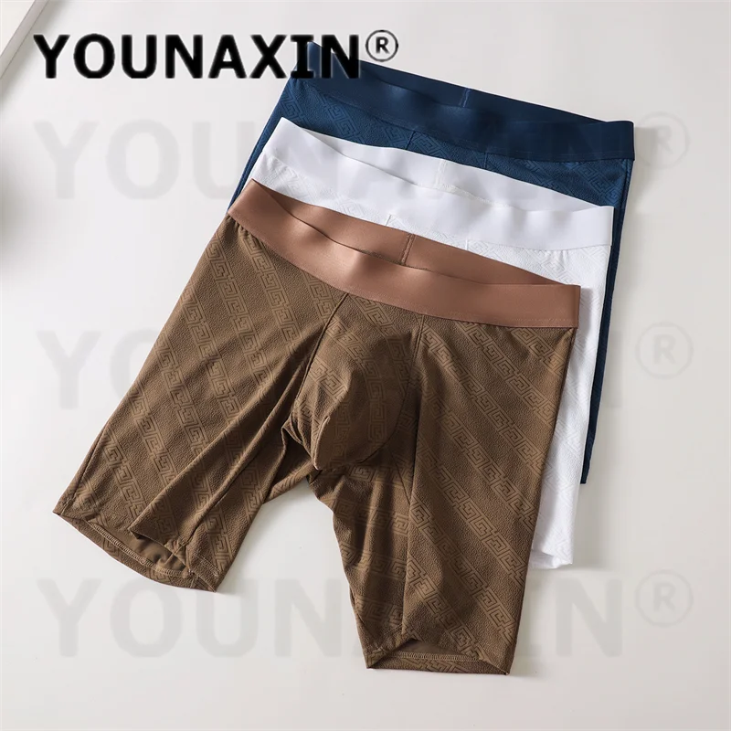 YOUNAXIN 5 Pieces Men's Mid-Waist Long Leg Boxer Briefs Breathable Soft Anti-Chafing Stretch Sports Underwear M L XL 2XL
