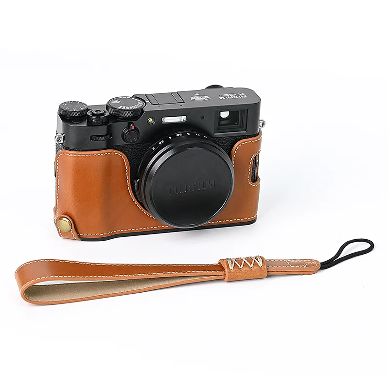 PU Leather Half Body Set Cover For FujiFilm Fuji X100V X-100V Camera Bottom Case With Battery Opening