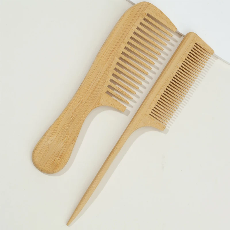 

One/Two-Piece Set Of Bamboo And Wood Wide-Toothed Comb + Pointed Tail Comb, Anti-Static, Smooth And Non-Tangling Hair