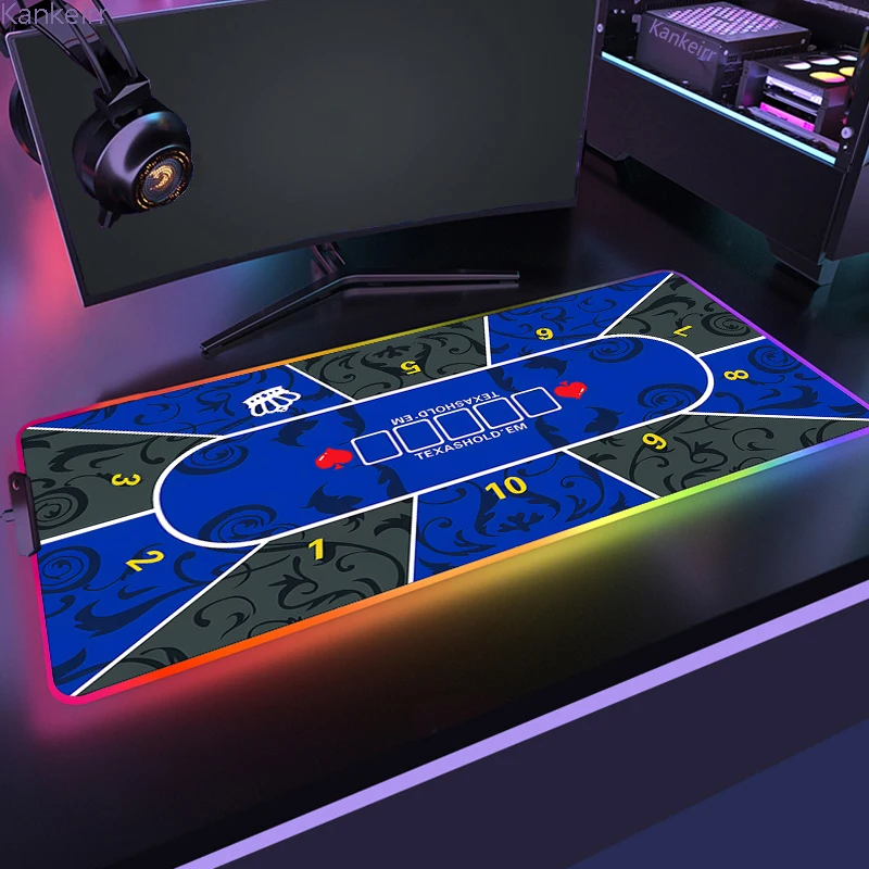 Gamer RGB Deskmat Poker Mouse Pad Keyboard Mat Gaming Laptops LED Mousepad Desk Protector Anime Texas Holdem Mause Mats 90x40CM