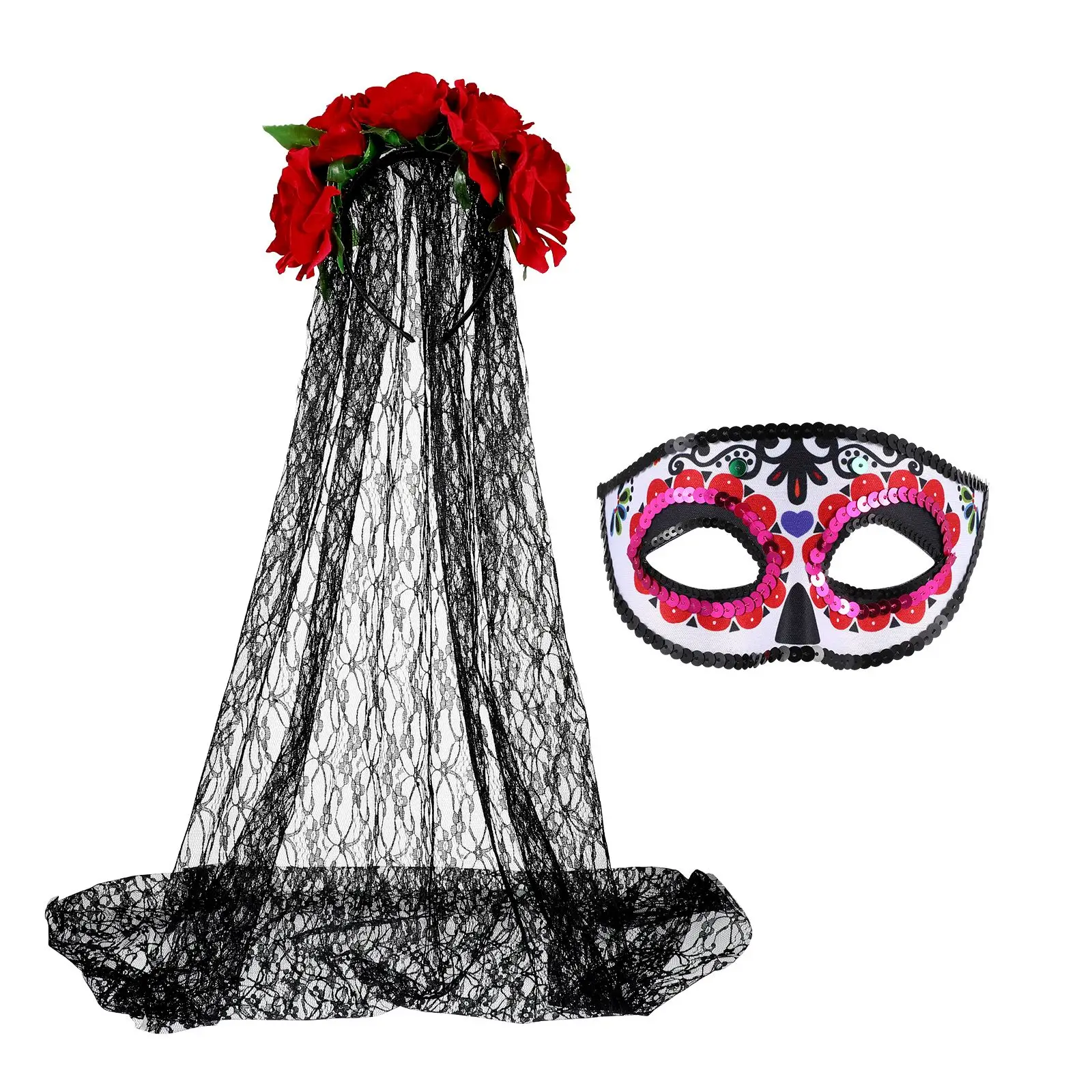 

Frcolor Rose Veil Headband Costume Flower Crown Headpiece with Mask for Halloween Cosplay Party with Mesh Sequin Mask NEW 2025