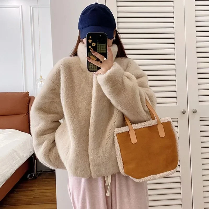 Fur Coat Women Warm Furry Long Sleeve Loose Female Outwear Autumn Winter Fashion Street All Match Lady Overcoat