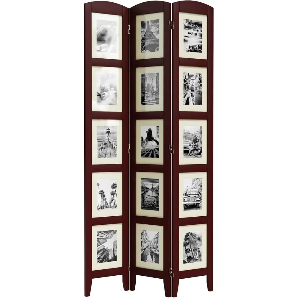 Walnut 3-Panel Photo Room Divider, Ideal for Separation, Suitable for 8x10 Photos Without Mat or 5x7 Photos With Mat, Perfect Mo