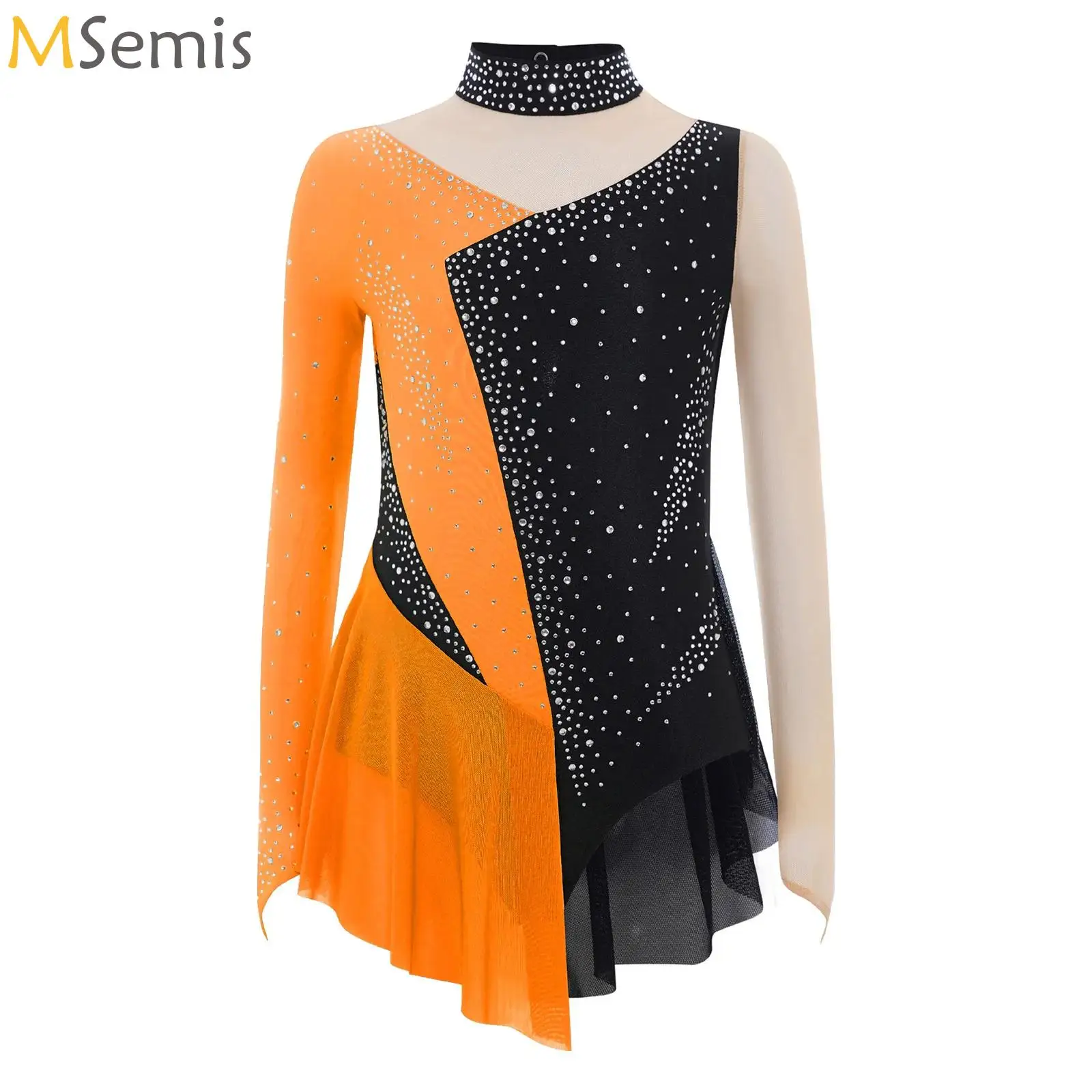 

Kids Girls Rhinestones Ballet Jersey Lyrical Dance Dress Rhythmic Gymnastics Leotard Artistic Figure Skating Competition Costume