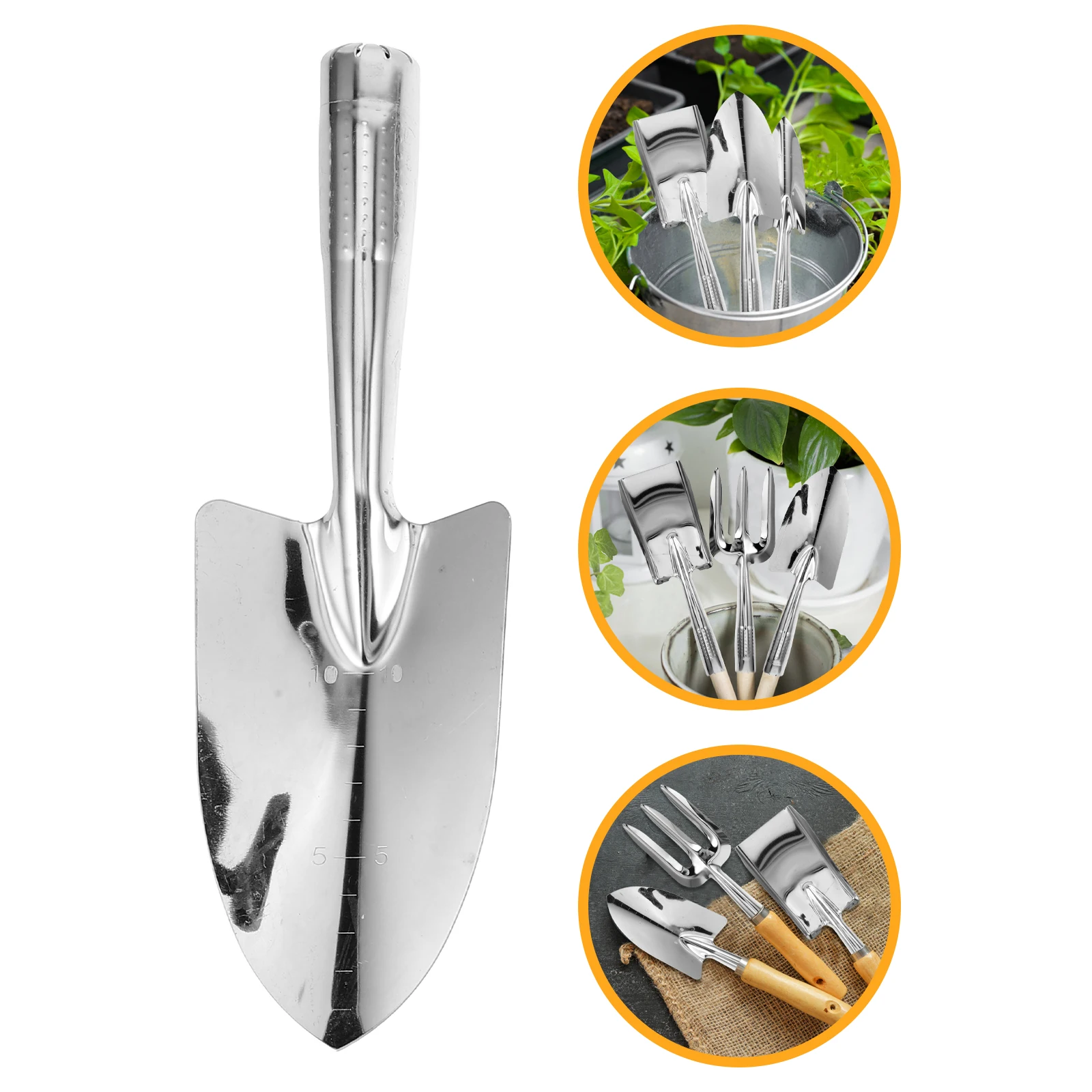 

4pcs Stainless Steel Gardening Tool Set Heavy Duty Shovel Spade Rake Trowel Silver Rust Resistant Ergonomic Handle For Outdoor