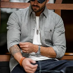 Maden-camisas informales 100% de algodón para hombres, camisa Social de manga larga de negocios, blusa de franela de Color sólido, ropa Vintage
