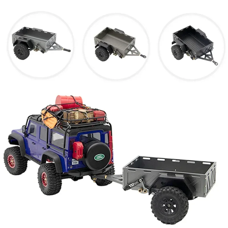 CNC Aluminum 1/18 Utility Trailer with Hitch Mount for RC Crawler TRX4M Bronco Defender Scale Accessories