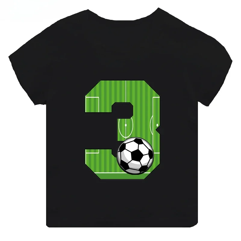 Numero di calcio stampa divertente ragazzo bambini vestiti 1 2 3 4 5 6 7 8 9 anni compleanno cartone animato bambino cotone T-Shirt neonate T-Shirt