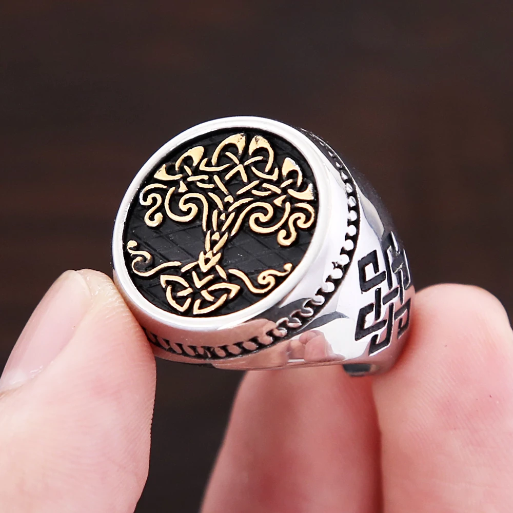 Vintage Stainless Steel Nordic Viking Tree Of Life Ring For Men Fashion Mythology Yggdrasils Rings Amulet Jewelry Gift Wholesale