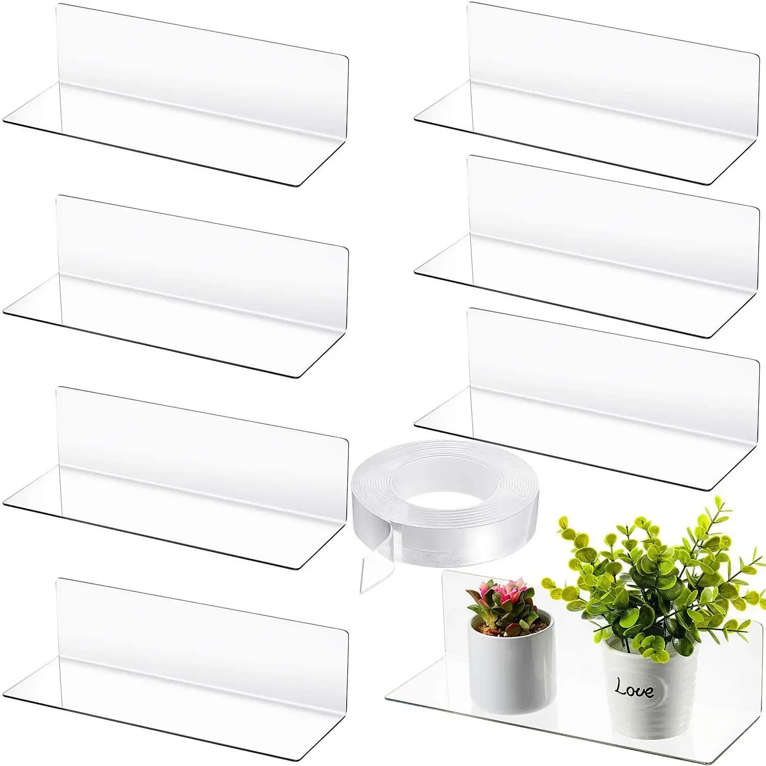 Transparent Acrylic Floating Shelf Wall Hanging Frame Wall Display Frame Clock Loudspeaker Storage Frame Without Drilling