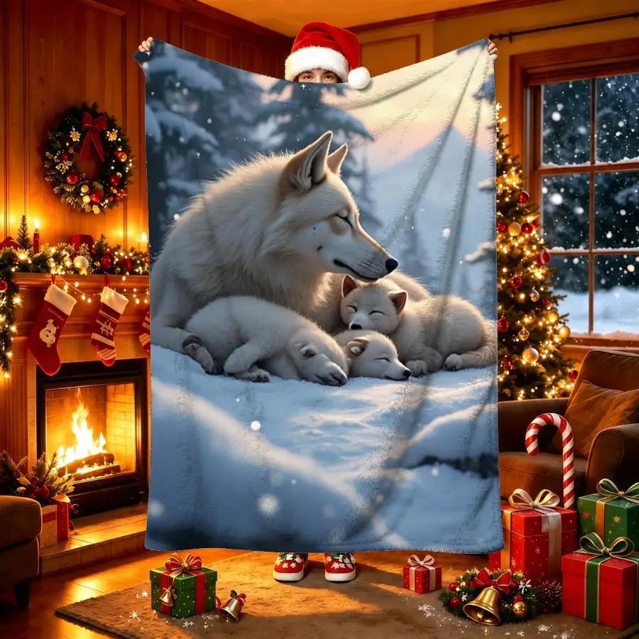 Cute Four‑piece Kitten Hydrangea Floral Print Soft Flannel Throw Blanket Warm Cozy Blanket For Sofa Bed Kids‑friendly Indoor