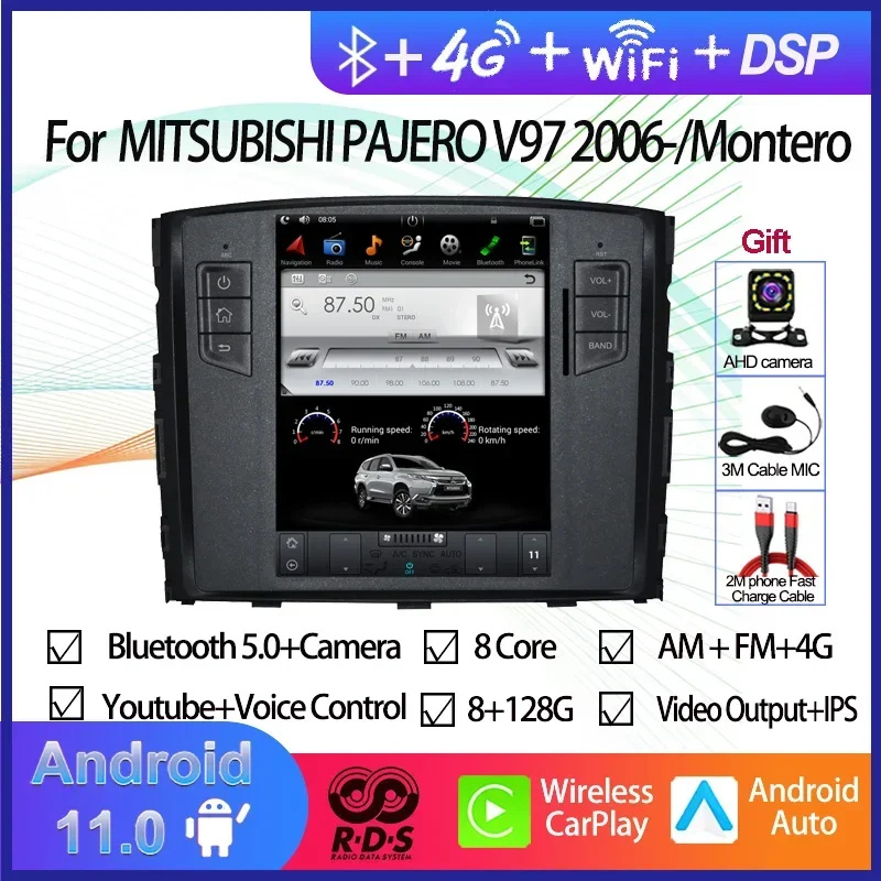 

Автомобильный GPS-навигатор Tesla Style Android 11, 10,4 дюйма для MITSUBISHI PAJERO V97/Montero 2006-2015, авторадио, стерео мультимедийный плеер