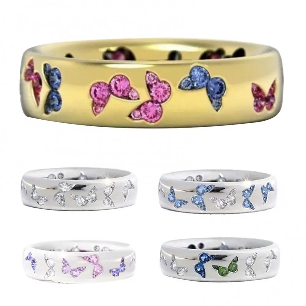 Women's Rings Fashion Women Butterfly Cubic Zirconia Inlaid Finger Ring Wedding Party Finger Rings Birthday Jewelry Gift